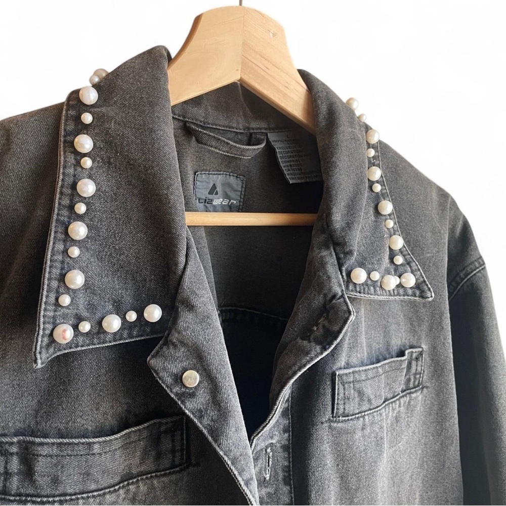 Vintage Grey Denim Jacket with Pearls - Picture 2 of 5